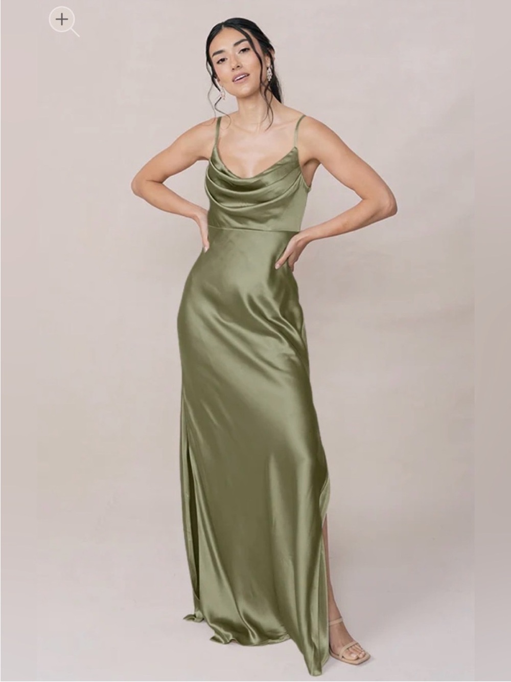 Revelry Moss Satin Cowl Dress